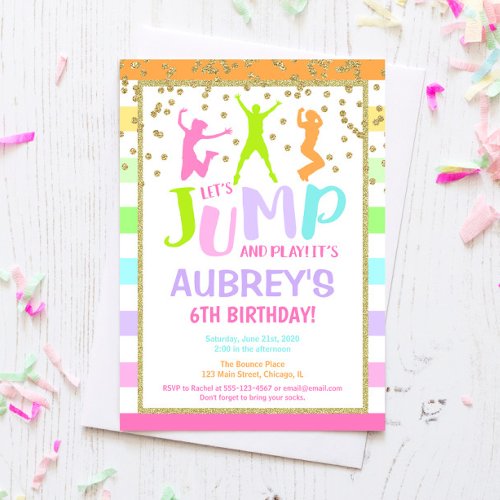 Jump birthday party girl trampoline party invitation