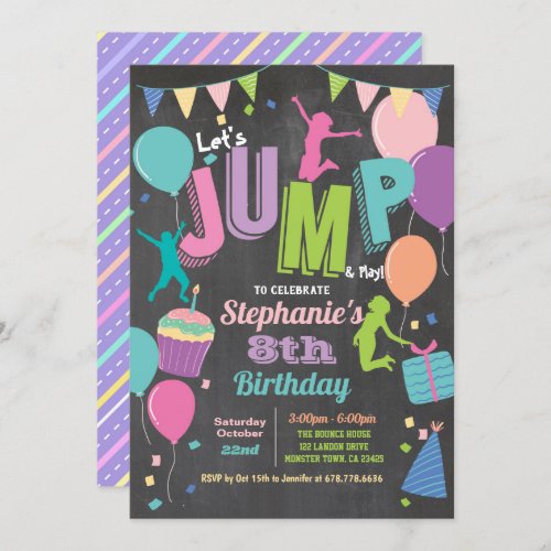 Jump birthday party Girls trampoline chalkboard Invitation