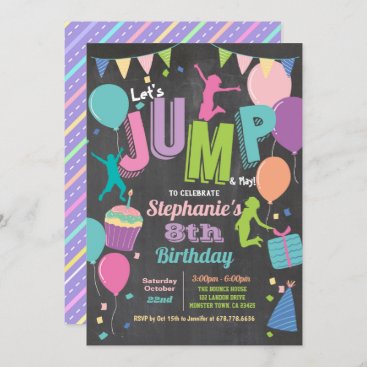 Jump birthday party. Girls trampoline chalkboard Invitation