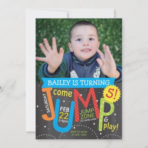 Jump Birthday Party Photo Brights on Chalkboard Invitation