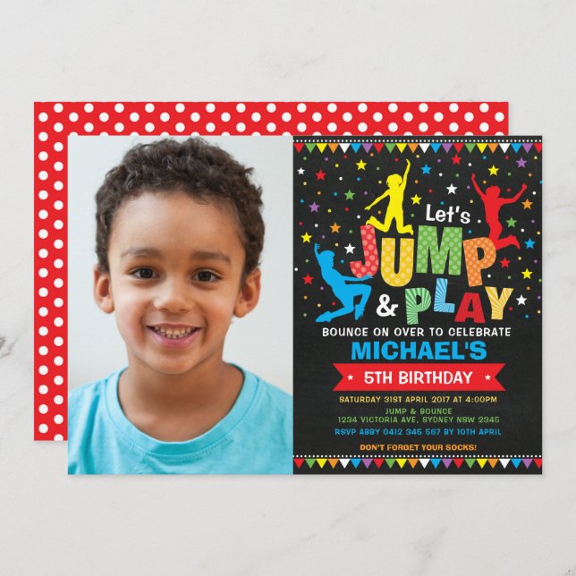 Jump Birthday Party Trampoline Bounce House Invitation (Front/Back)