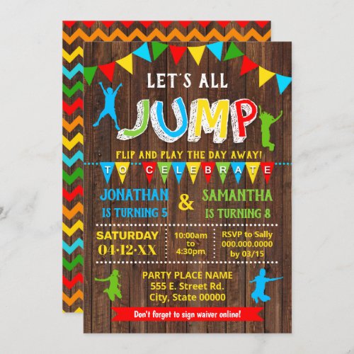 Jump birthday trampoline bounce combined party invitation