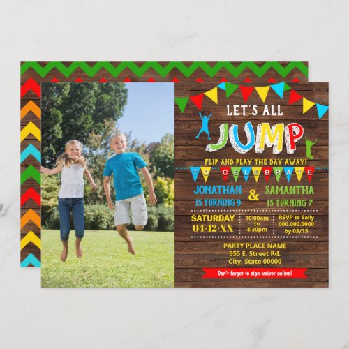 Jump birthday trampoline bounce combined party invitation