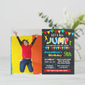 Jump birthday trampoline bounce party photo invitation (Standing Front)