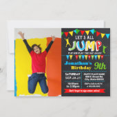 Jump birthday trampoline bounce party photo invitation (Front)