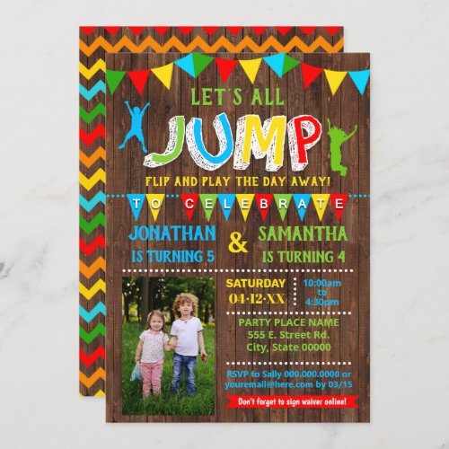 Jump birthday trampoline combined photo party invitation