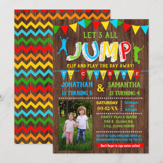 Jump birthday trampoline combined photo party invitation