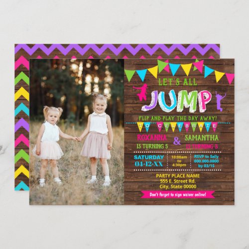 Jump birthday trampoline combined pink party invitation