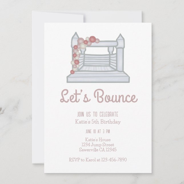 Jump Bounce House Girls Birthday Invitation (Front)