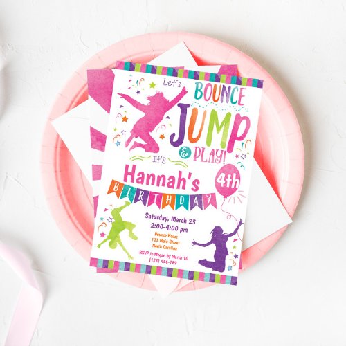 Jump Bounce House Trampoline Birthday Invitation