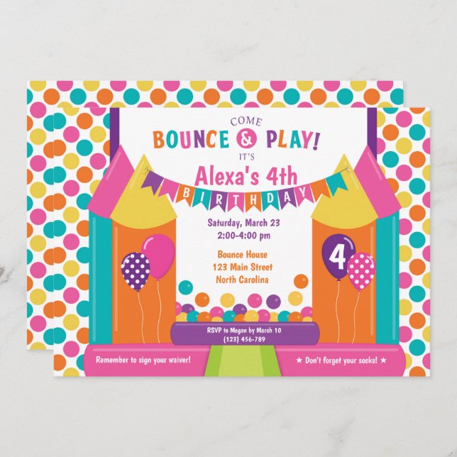 Jump Bounce House Trampoline Birthday Invitation (Front/Back)