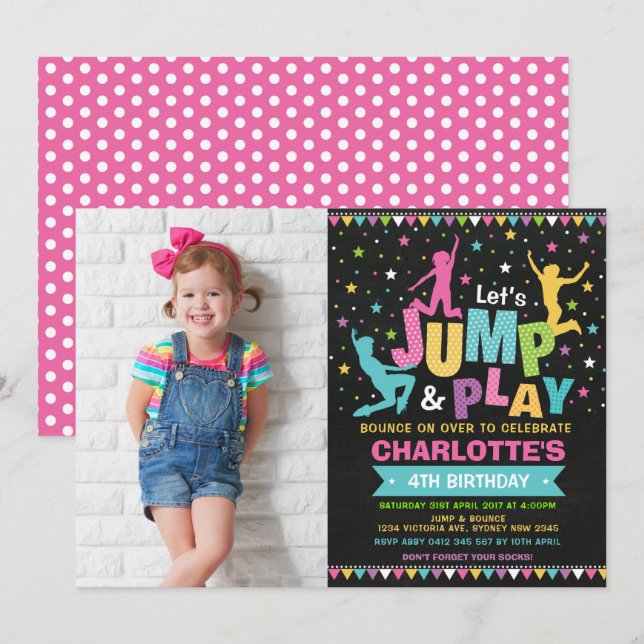 Jump Bounce House Trampoline Birthday Party Invitation (Front/Back)
