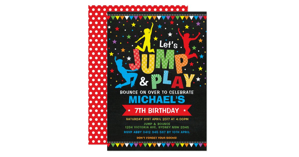 Jump, Bounce, Play! Trampoline Birthday Party Invitation | Zazzle.com