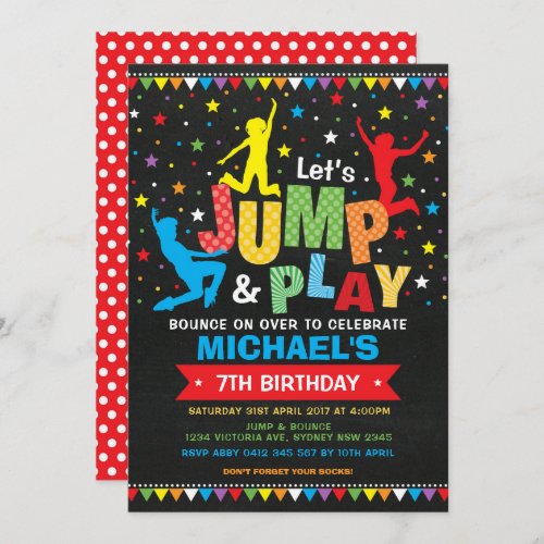Jump Bounce Play Trampoline Birthday Party Invitation