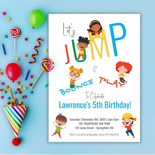 Jump Bounce Play Trampoline Park Party Birthday Invitation
