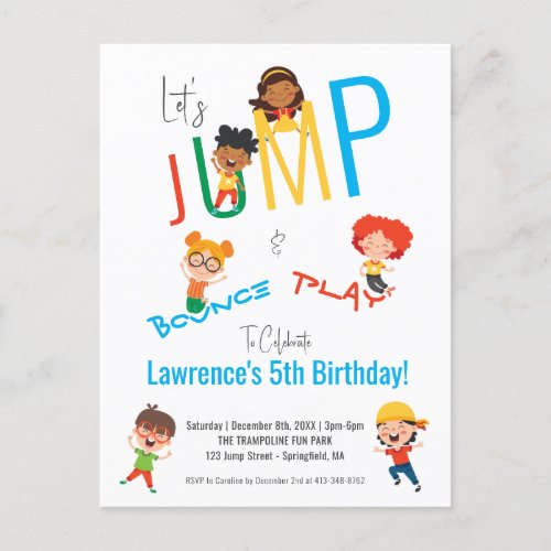 Jump Bounce Play Trampoline Park Party Birthday  Postcard