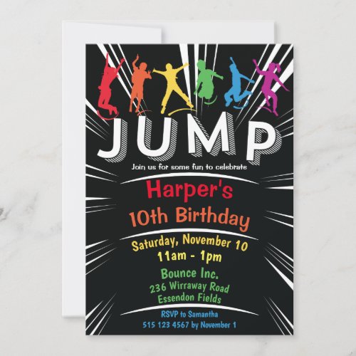 Jump Bounce Trampoline Birthday Party Invitation