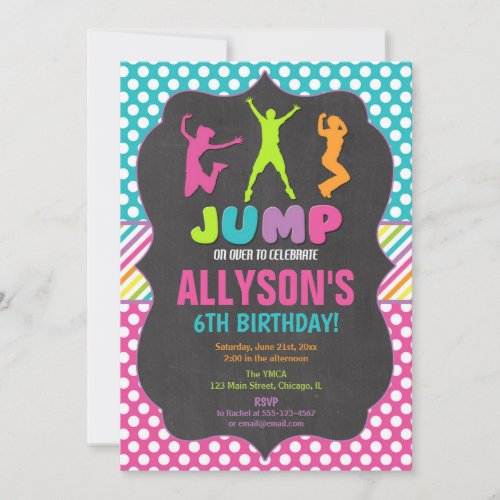 Jump bounce trampoline birthday party invitation