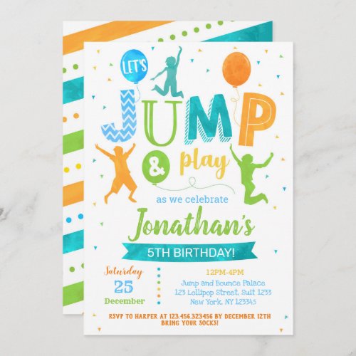 Jump Bounce Trampoline Park Birthday Invitation