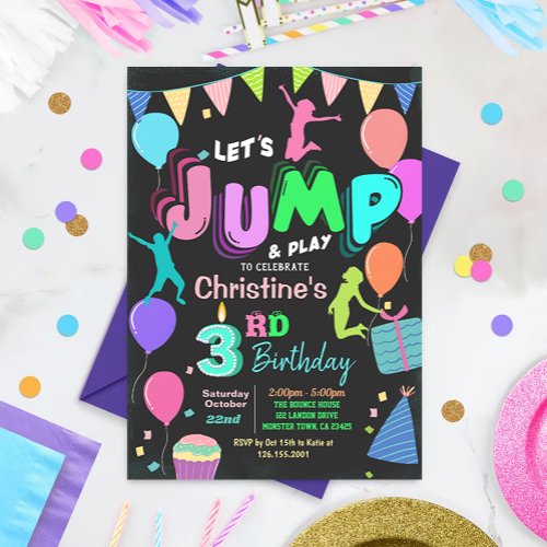 Jump Bounce Trampoline Park Birthday Invitation