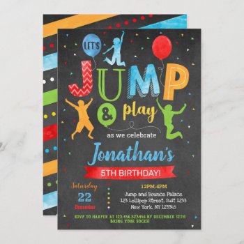 Jump Bounce Trampoline Park Birthday Invitations by SugarPlumPaperie at Zazzle