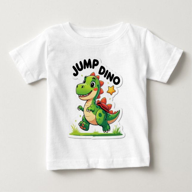 Jump Dino – Playful Cartoon Sticker T-Shirt (Front)