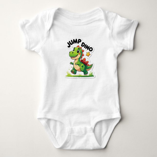 Jump Dino – Playful Cartoon Sticker T-Shirt Baby Bodysuit (Front)