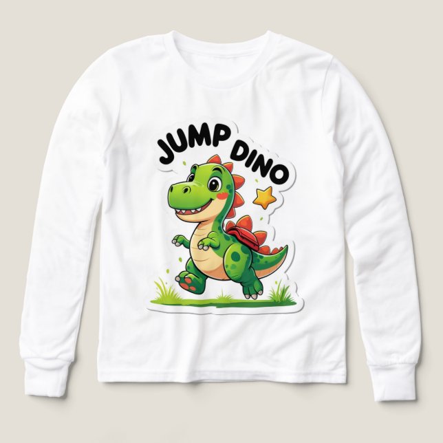 Jump Dino – Playful Cartoon Sticker T-Shirt Tri-Blend Shirts (Design Front)