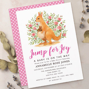 Jump For Joy Cute Kangaroo Girl Baby Shower Invitation