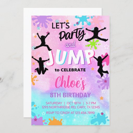 jump girl birthday invitation, jump invite. invitation | Zazzle