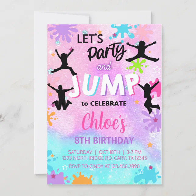 jump girl birthday invitation, jump invite. invitation | Zazzle