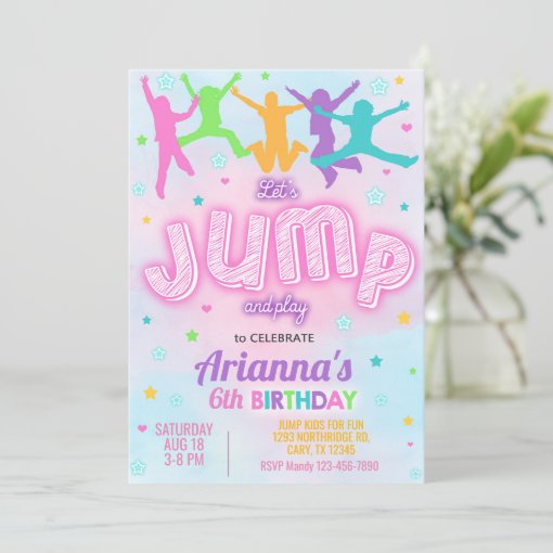 JUMP girl birthday invitation, let's jump invite. Invitation | Zazzle