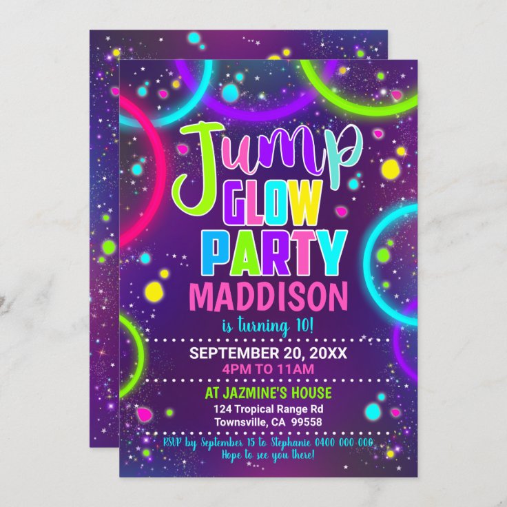 Jump Glow Party Invitation Zazzle