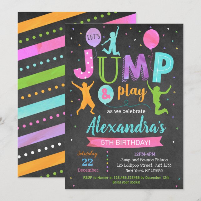 Jump House Trampoline Park Birthday Invitations (Front/Back)