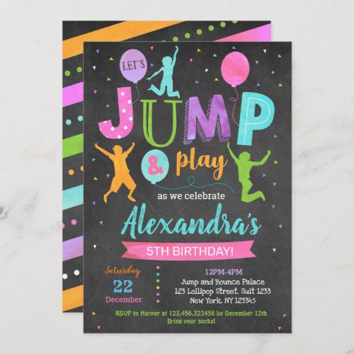 Jump House Trampoline Park Birthday Invitations