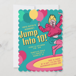 Jump Into 10 Trampoline Party Girls 10th Birthday Invitation