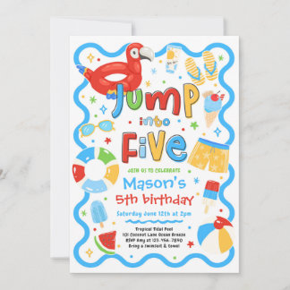 Jump Into Five Summer Pool Party 5th Birthday Invitation