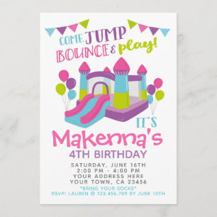 Jump Invitation, Girl Trampoline Birthday Party Invitation