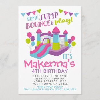 Jump Invitation  Girl Trampoline Birthday Party Invitation by PrinterFairy at Zazzle