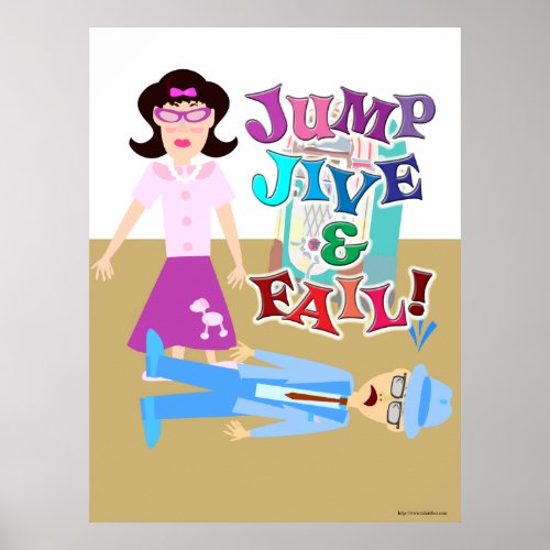 Jump Jive and Fail Swing Dance Cartoon Design Poster
