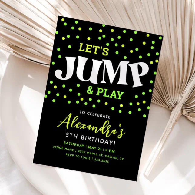 Jump Neon Trampoline Birthday Invitation | Zazzle