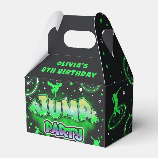 Jump Neon Trampoline Birthday Party Favor Box (Front Side)