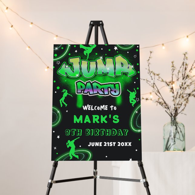 Jump Neon Trampoline Birthday Party Welcome Foam Board (In Situ (Stand))