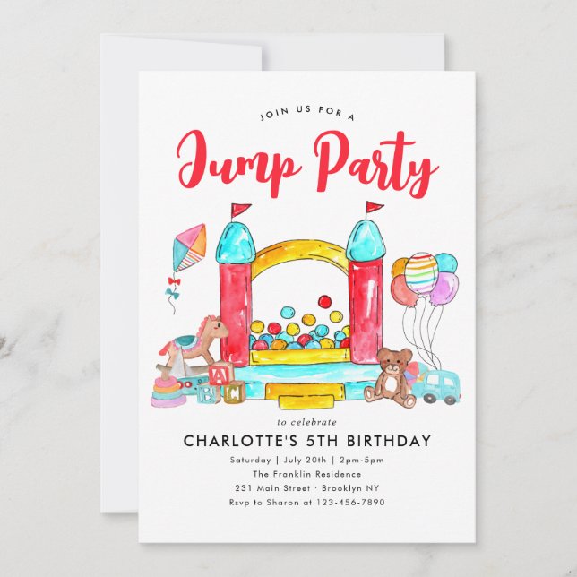 Jump Party Bounce House Trampoline Park Birthday Invitation (Front)