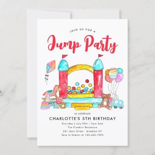 Jump Party Bounce House Trampoline Park Birthday Invitation