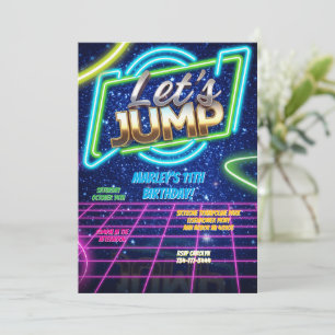 Jump Party Bounce Neon Trampoline Park  Invitation