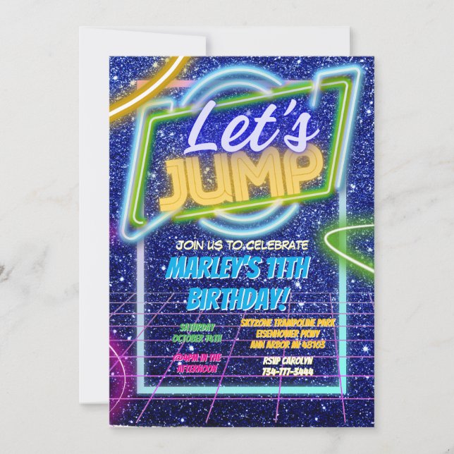 Jump Party Bounce Neon Trampoline Park  Invitation (Front)