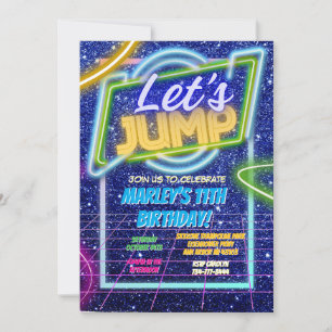 Jump Party Bounce Neon Trampoline Park  Invitation