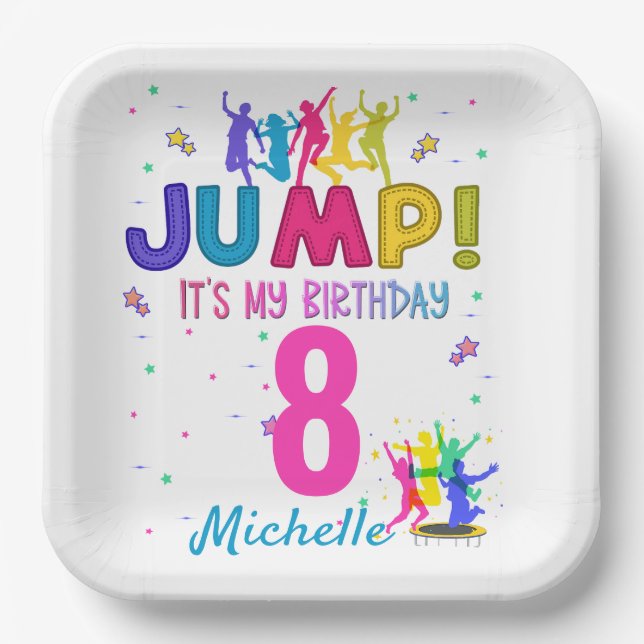 Jump Party It's my birthday Trampoline Bounce  Paper Plates (Front)