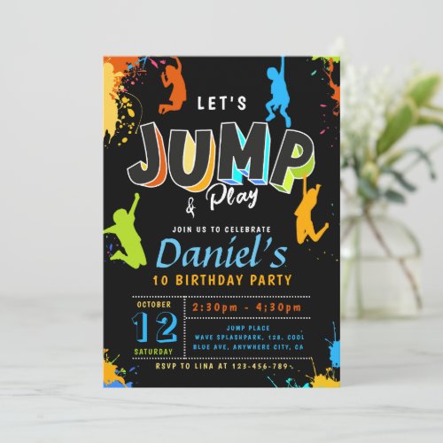  Jump Party Lets Jump Boy Birthday  Invitation